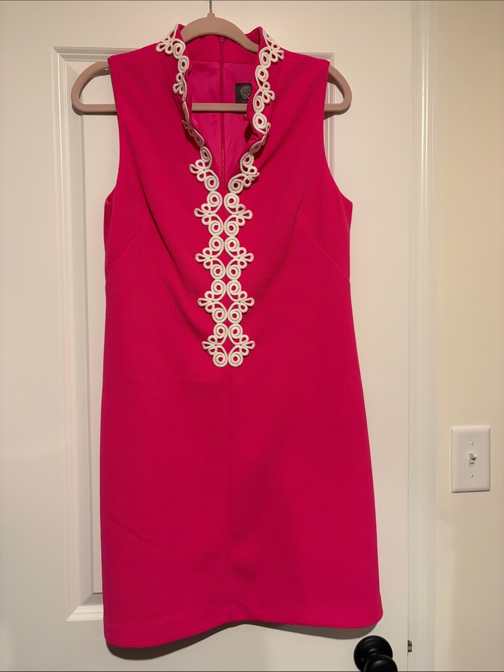 Vince Camuto Hot Pink Sleeveless Shift Dress with White Trim